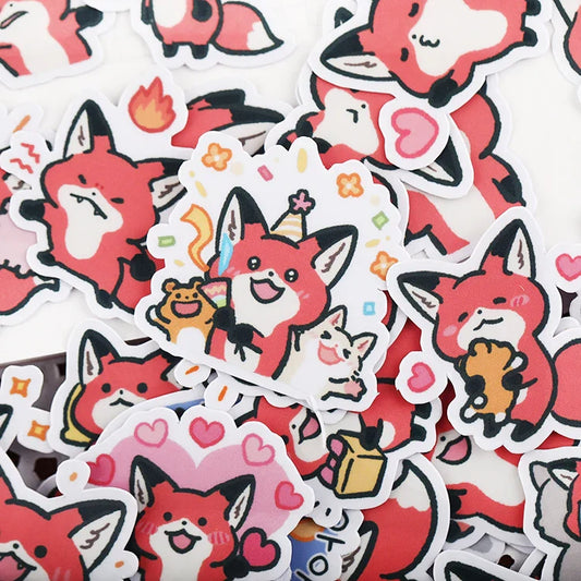 38pcs Little Fox Cartoon Stickers - DIY Photo Album Waterproof Decoration - Red - All Products - Decorative Stickers