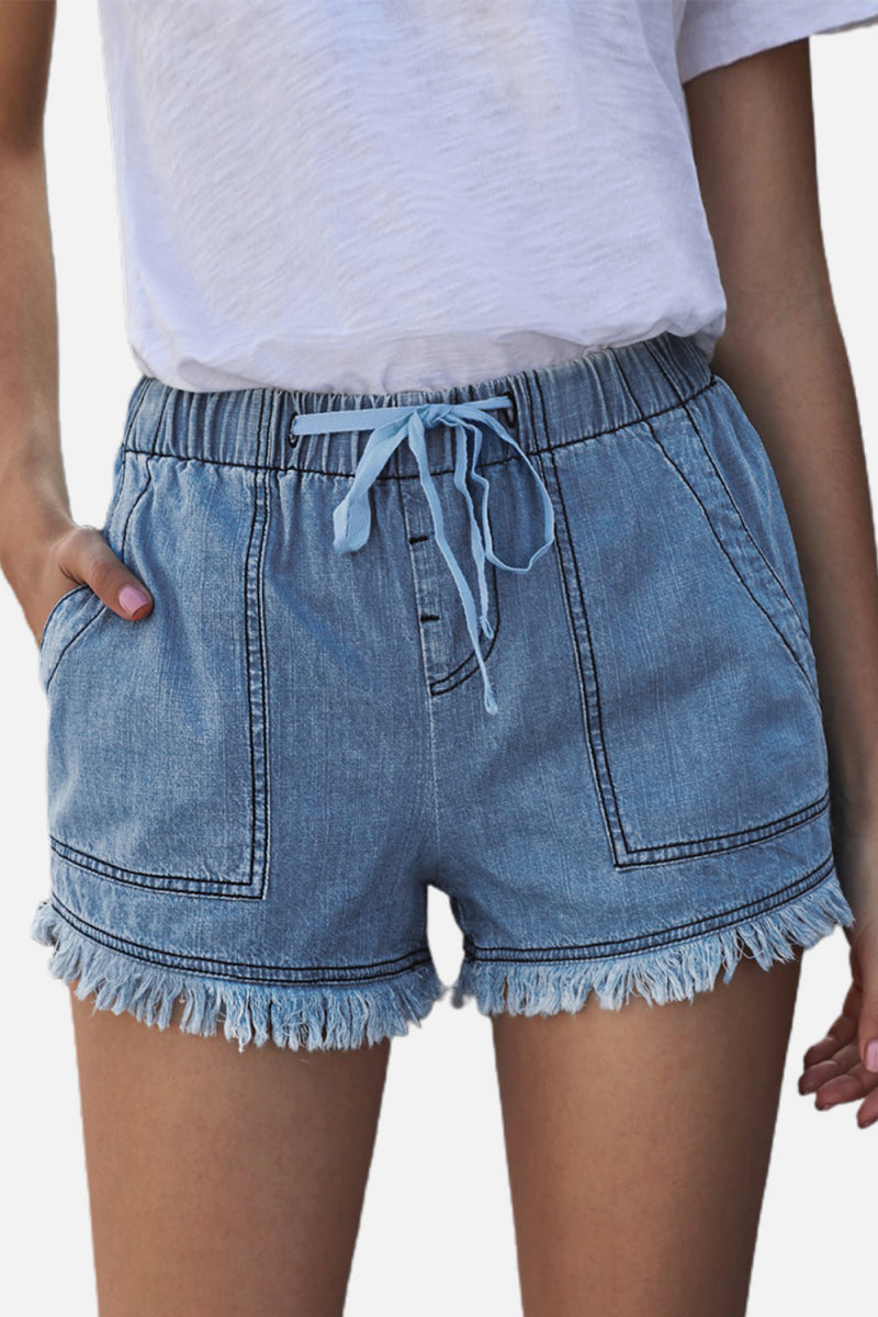 Pocketed Frayed Denim Shorts - Bottoms - Shorts - 7 - 2024