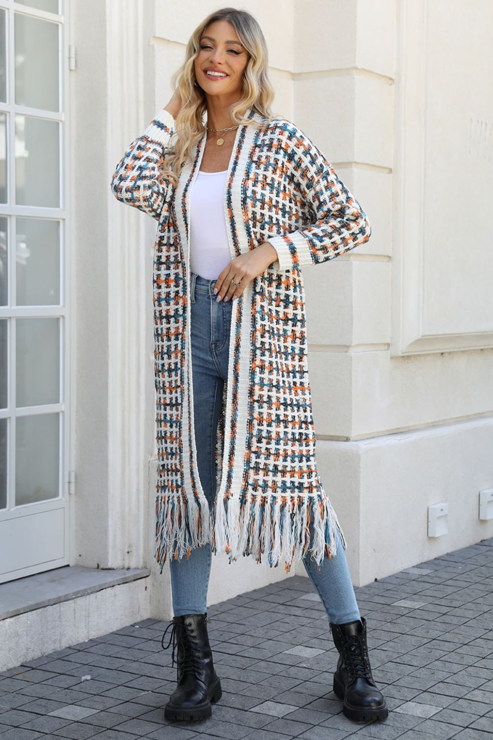 Multicolored Open Front Fringe Hem Cardigan - Sherbet / 2XL - Women’s Clothing & Accessories - Shirts & Tops - 13 - 2024