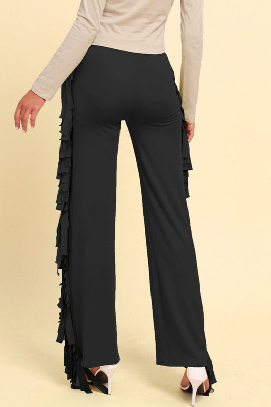 Fringe Trim Wide Leg Pants - Bottoms - Pants - 2 - 2024