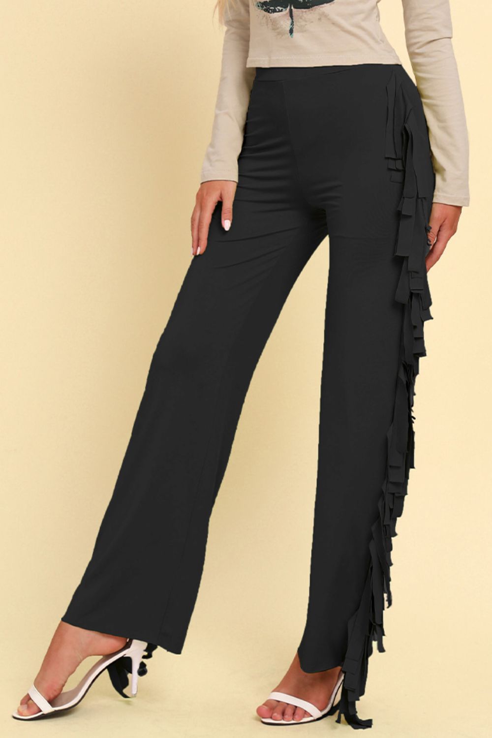 Fringe Trim Wide Leg Pants - Bottoms - Pants - 3 - 2024