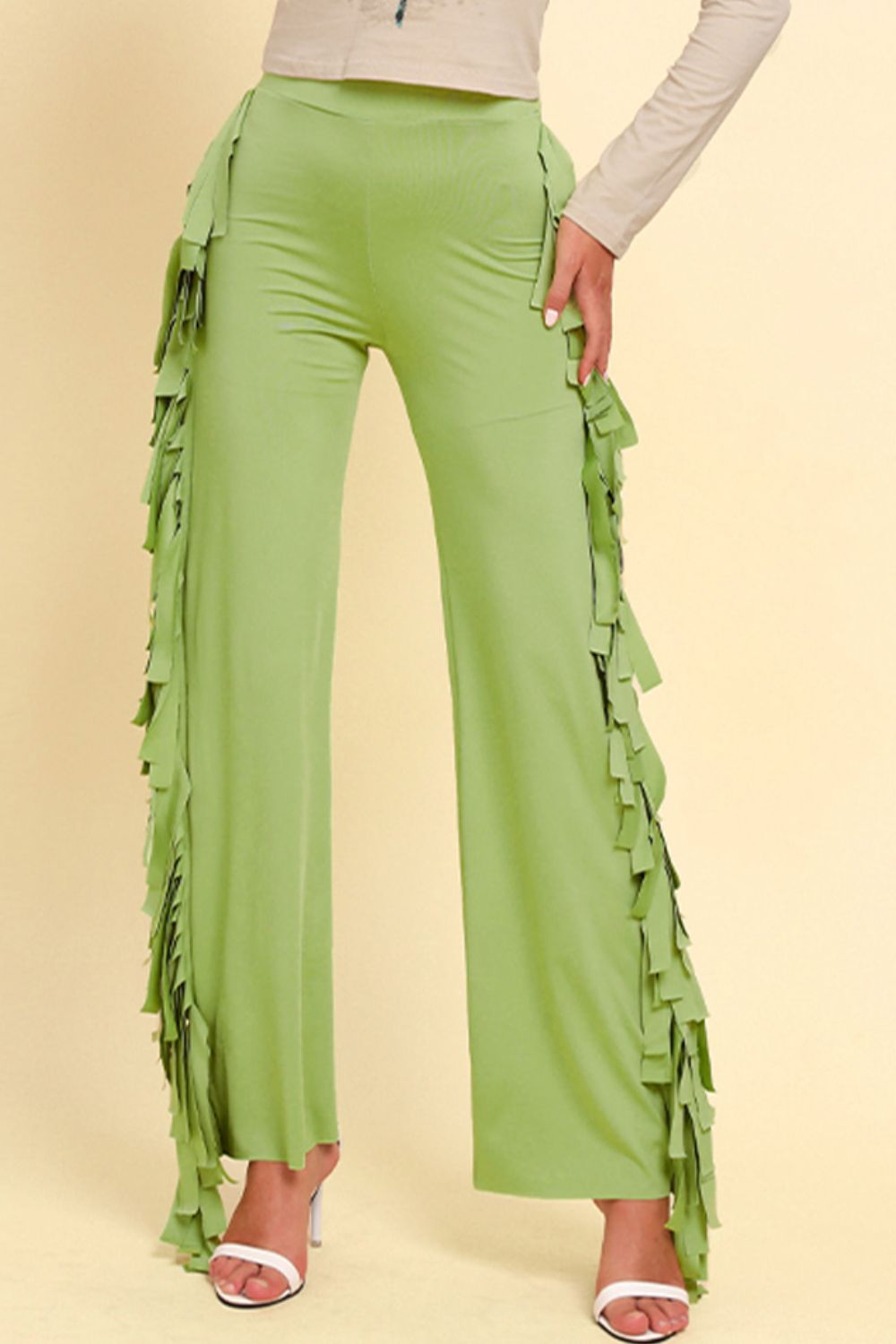 Fringe Trim Wide Leg Pants - Bottoms - Pants - 4 - 2024