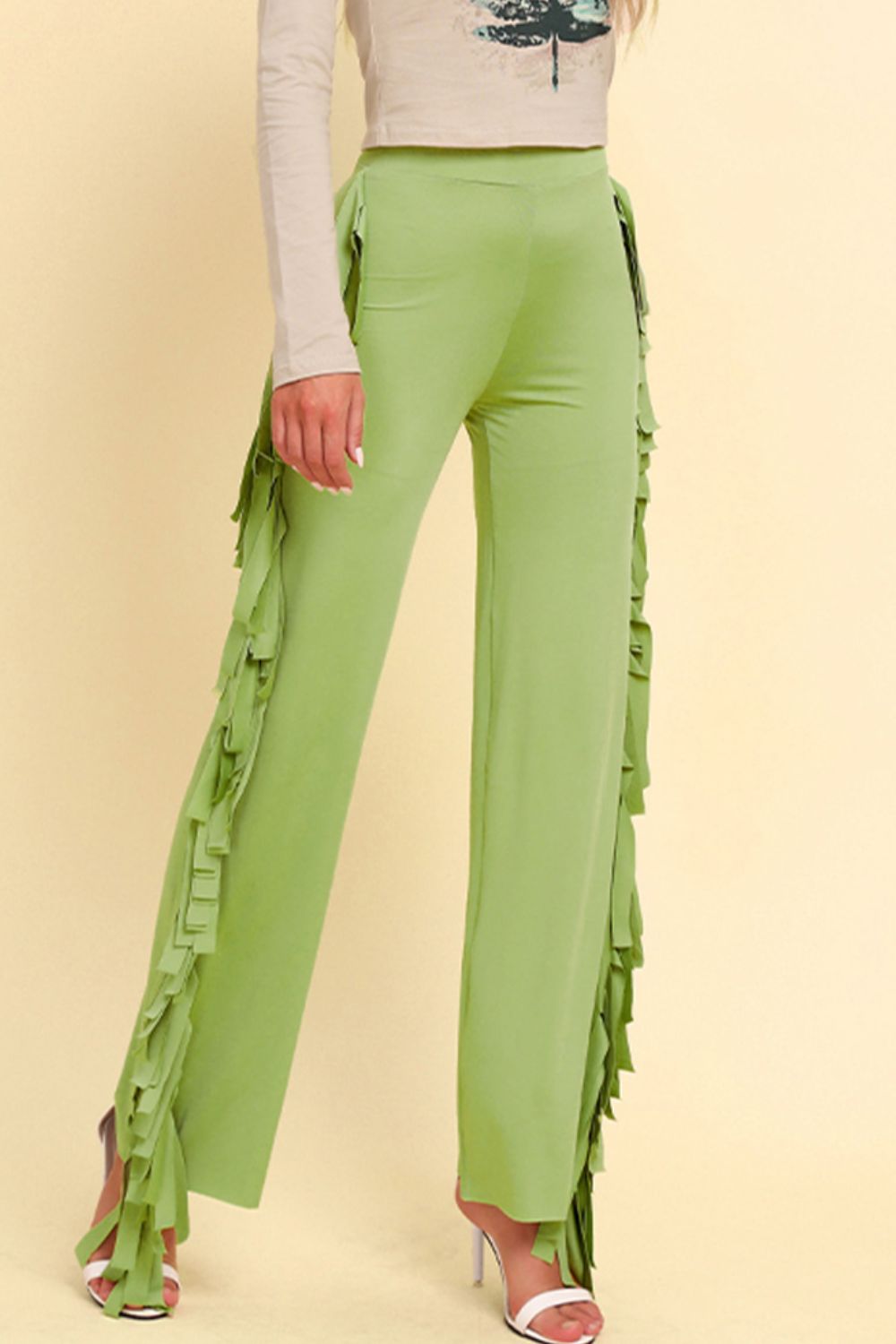 Fringe Trim Wide Leg Pants - Bottoms - Pants - 7 - 2024