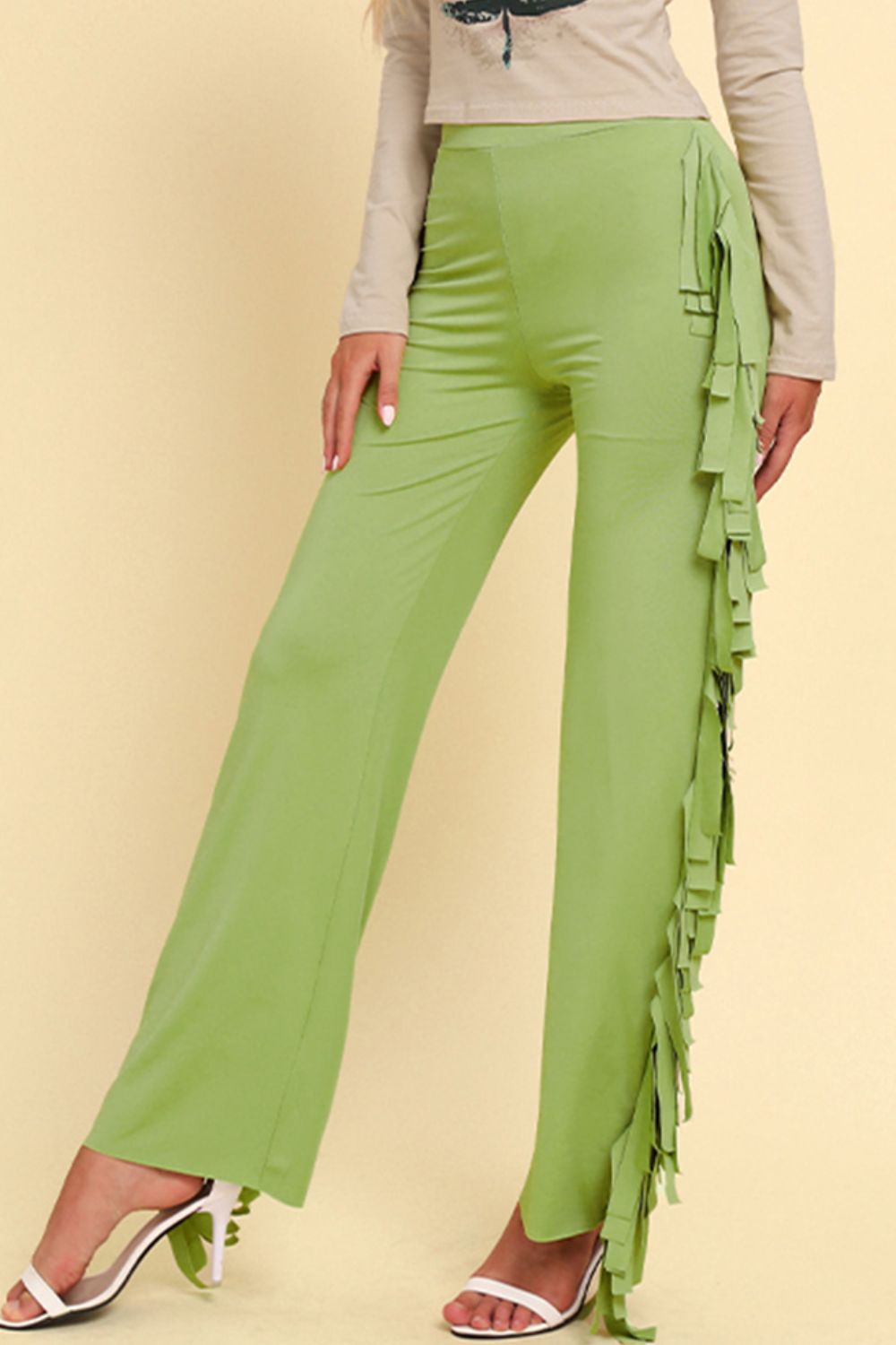 Fringe Trim Wide Leg Pants - Bottoms - Pants - 8 - 2024