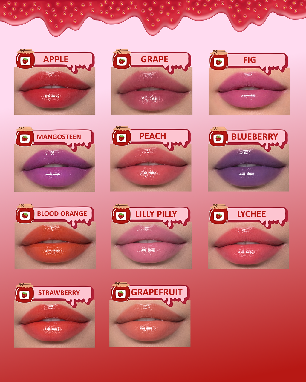 Fruit Jam Lip Gloss Keychain Set