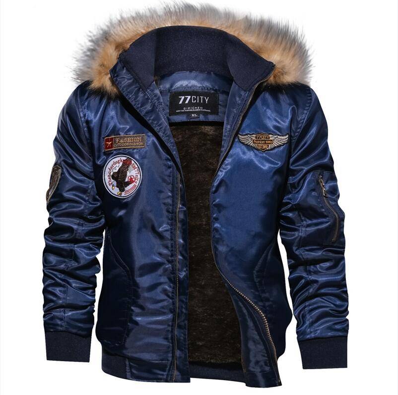 Fur Collar Military Flight Jacket - Blue / XXXL - Jackets & Coats - Coats & Jackets - 11 - 2024