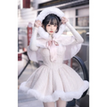 Fur Trim Lolita Dress Set – Kawaii Winter Hooded Cape Outfit - All Dresses - Long - Lolita Dress - 1