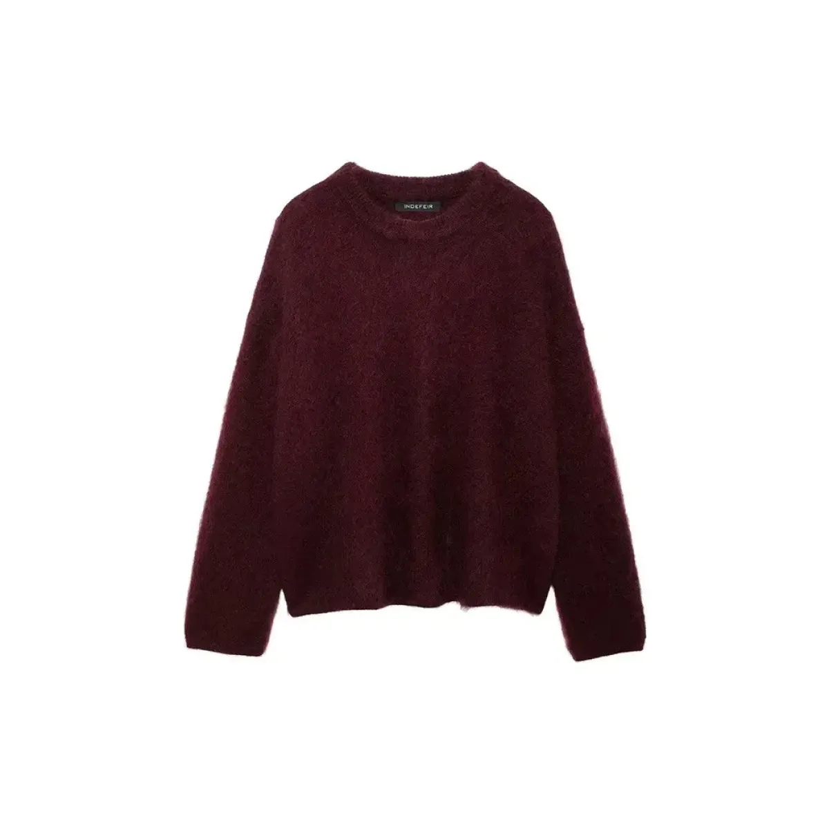 Burgundy Fluffy Knit O-Neck Sweater - Sweaters - Sweater / Pullover - 6