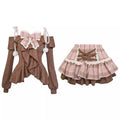 Fuzzy Lolita Set – Bow Top & Plaid Mini Skirt Kawaii - Bottoms - Long - Off-Shoulder - Clothing Sets - 5