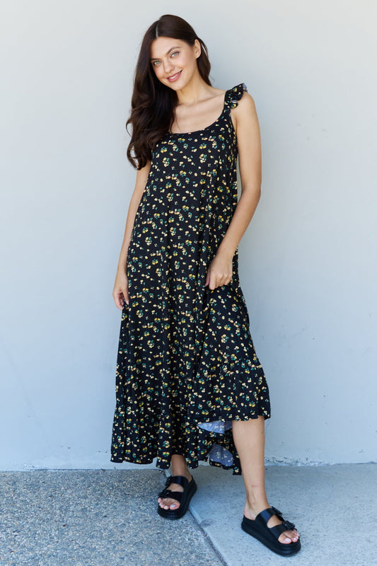 The Garden Ruffle Floral Maxi Dress in Black Yellow Floral - Floral / S - All Dresses - Dresses - 1 - 2024