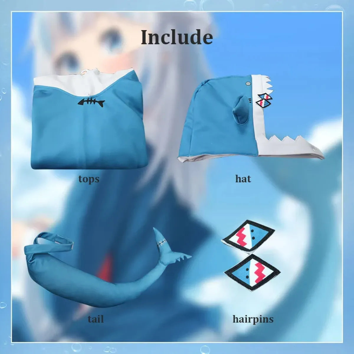 Gawr Gura Shark Cosplay Set with Wig & Tail - Anime - Cosplay - 7