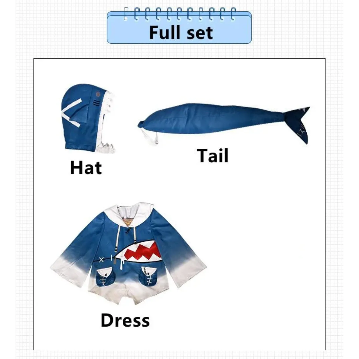 Hololive Gawr Gura Shark Cosplay - Complete Set with Tail - Cosplay - 9
