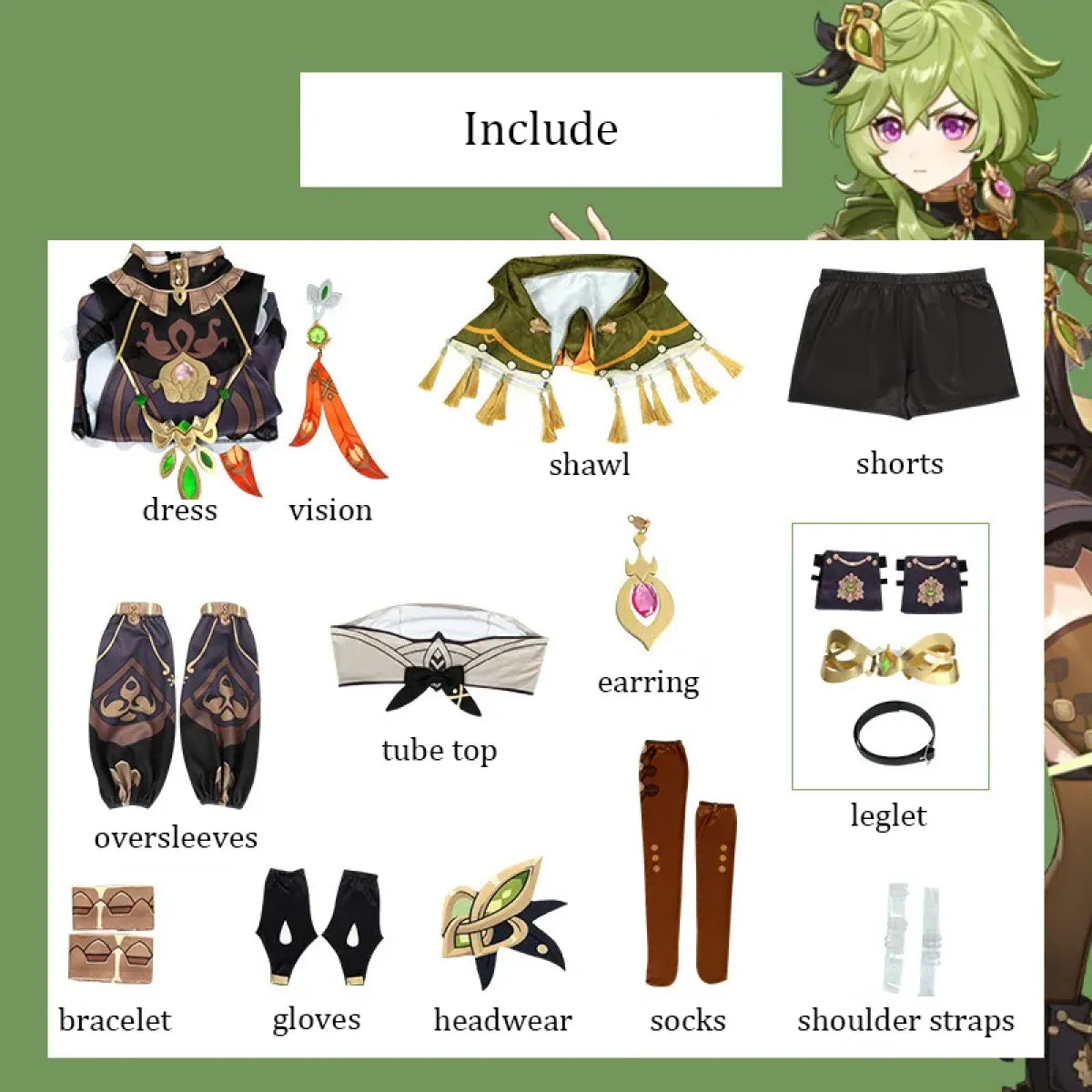 Collei Genshin Impact Cosplay Costume Set with Wig - Cosplay - Cosplay - 5