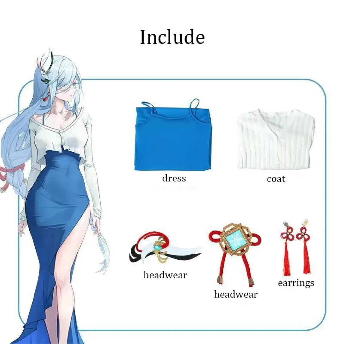 Shenhe Genshin Impact Cosplay Costume Dress Set - All Dresses - Cosplay - 5
