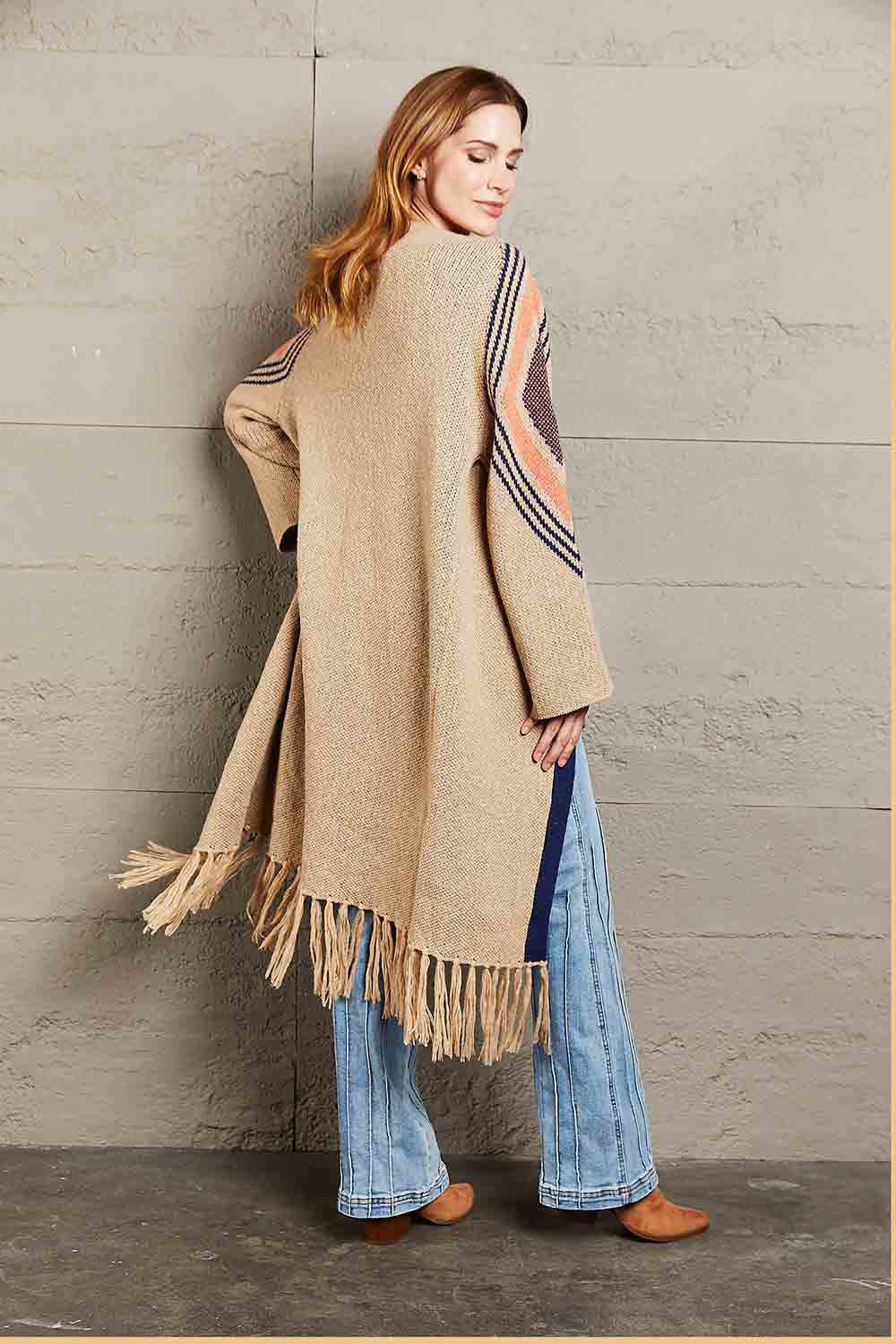 Geometric Fringe Hem Open Front Duster Cardigan - Women’s Clothing & Accessories - Shirts & Tops - 2 - 2024