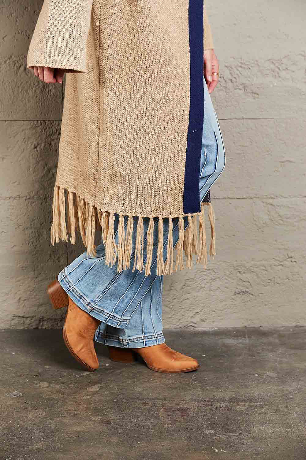 Geometric Fringe Hem Open Front Duster Cardigan - Women’s Clothing & Accessories - Shirts & Tops - 6 - 2024