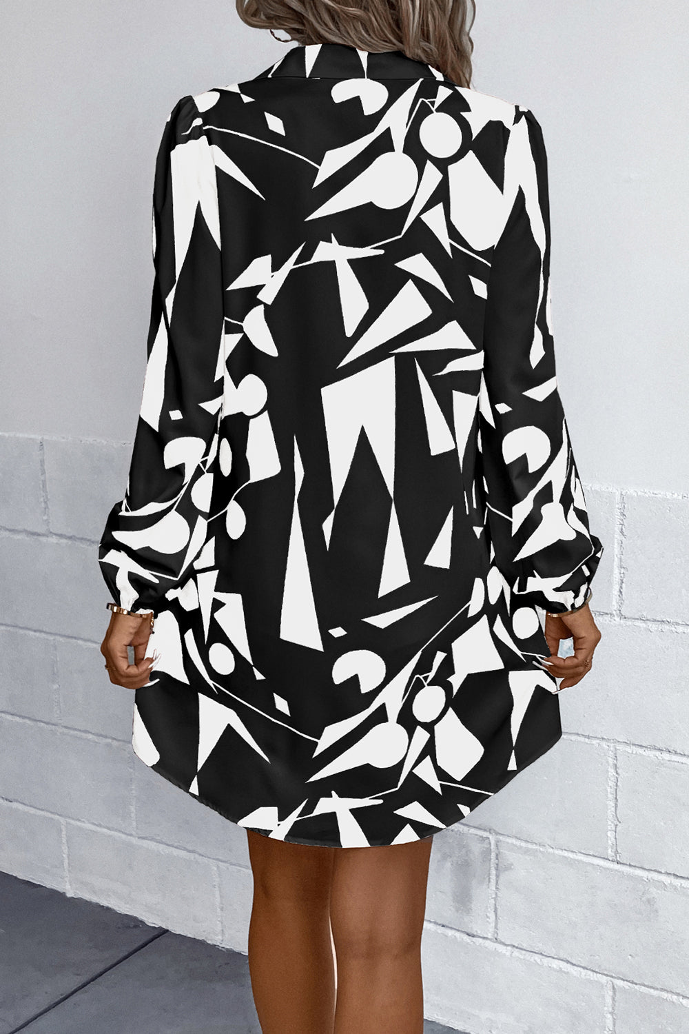 Geometric Long Sleeve Shirt Dress - All Dresses - Dresses - 2 - 2024