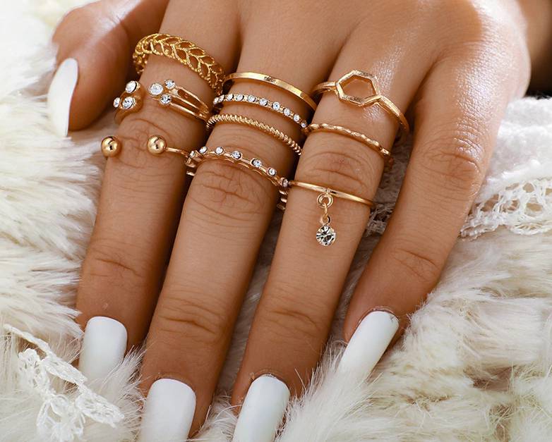 Geometric Patterned Rings Set - Gold - Women’s - Rings - 1 - 2024