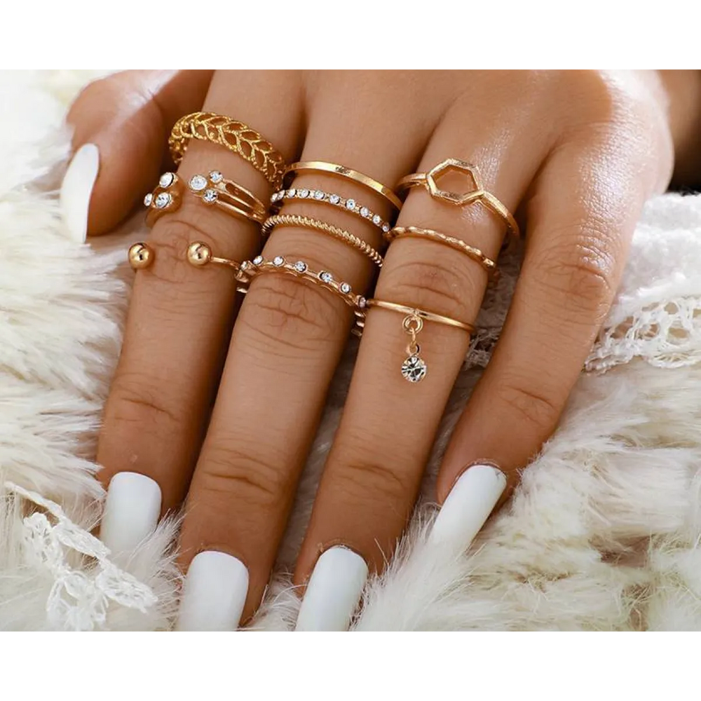 Geometric Patterned Rings Set - Women’s - 1