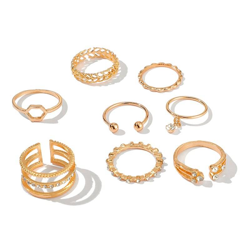 Geometric Patterned Rings Set - Gold - Women’s - Rings - 10 - 2024