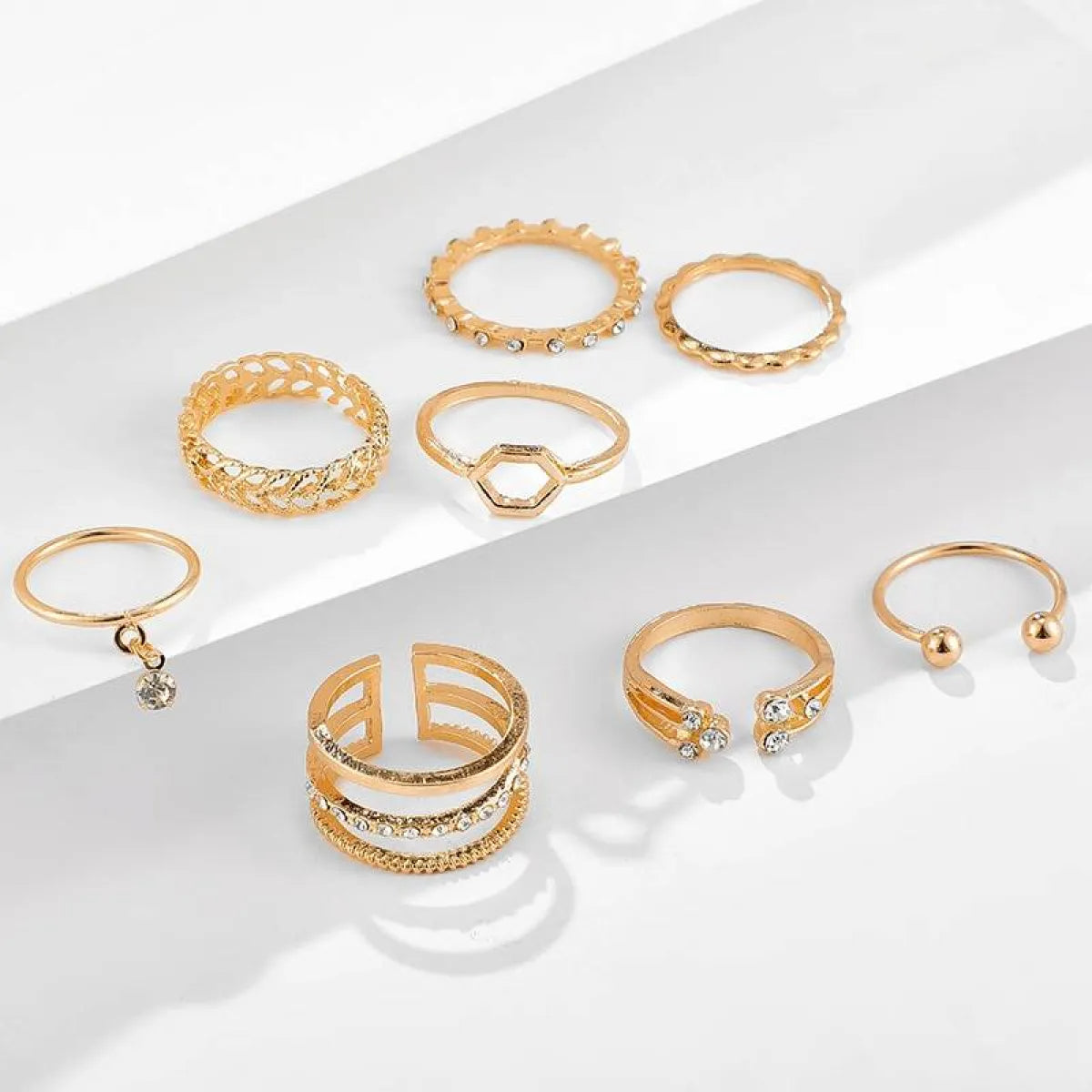 Geometric Patterned Rings Set - Women’s - 3