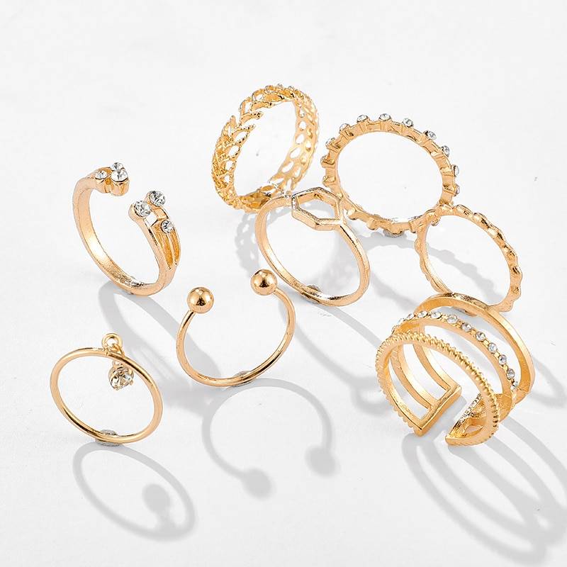 Geometric Patterned Rings Set - Gold - Women’s - Rings - 4 - 2024