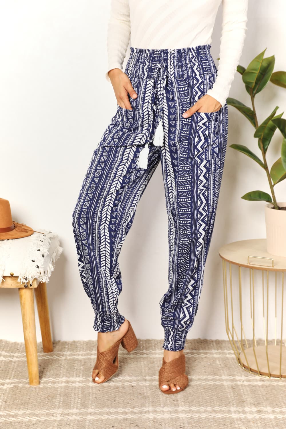 Geometric Print Tassel High-Rise Pants - Bottoms - Pants - 3 - 2024