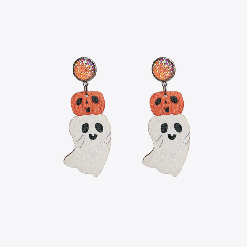 Ghost Shape Wooden Dangle Earrings - Women’s Jewelry - Earrings - 1 - 2024