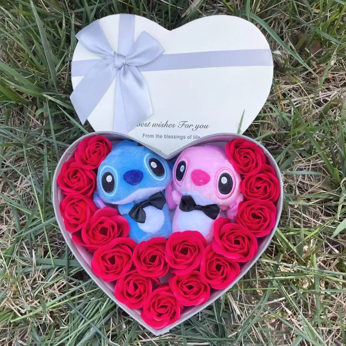 Kawaii Stitch Plush Gift Box – Heart Shaped with Roses Valentine’s Day Gift Set - Christmas - Plushie - 7