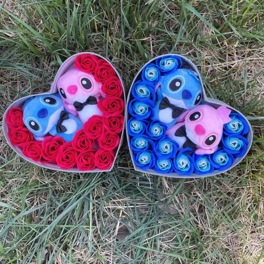 Kawaii Stitch Plush Gift Box – Heart Shaped with Roses Valentine’s Day Gift Set - Christmas - Plushie - 1