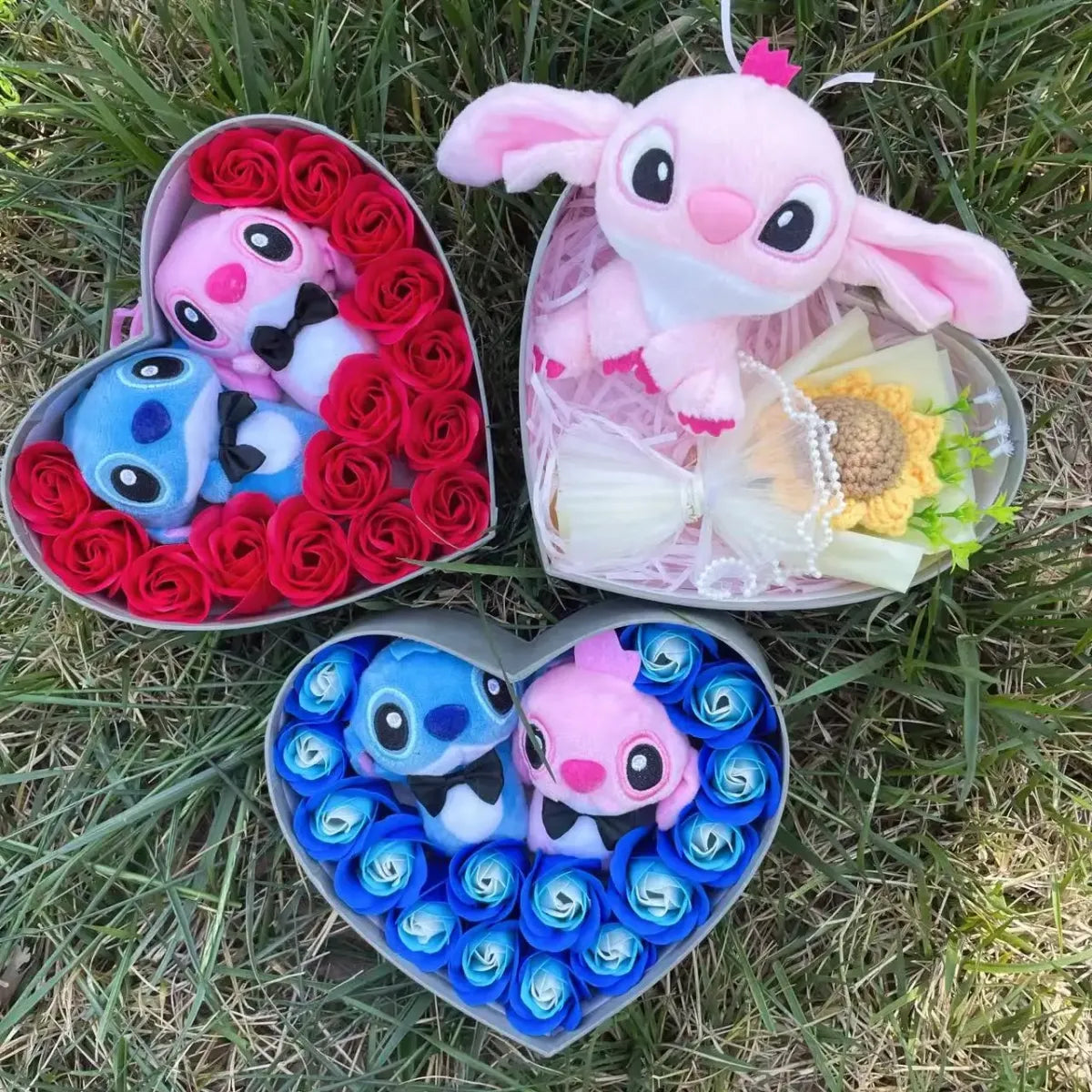 Kawaii Stitch Plush Gift Box – Heart Shaped with Roses Valentine’s Day Gift Set - Christmas - Plushie - 3