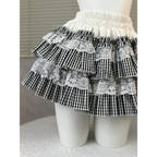 Gingham Layered Lolita Skirt – Lace Trim High Waist Kawaii - Bottoms - Skirts - 2