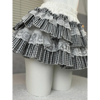 Gingham Layered Lolita Skirt – Lace Trim High Waist Kawaii - Bottoms - Skirts - 3