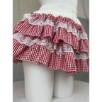 Gingham Layered Lolita Skirt – Lace Trim High Waist Kawaii - Bottoms - Skirts - 4