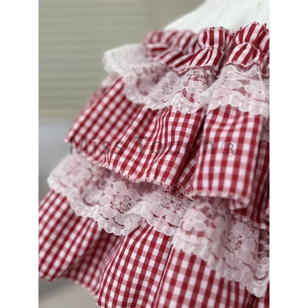 Gingham Layered Lolita Skirt – Lace Trim High Waist Kawaii - Bottoms - Skirts - 5