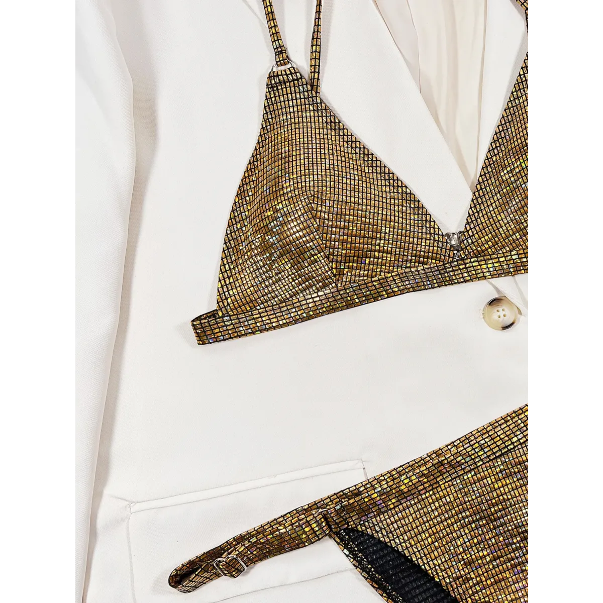 Glitter Sequin Bikini Set – Metal Ring Thong Swimwear - Panties - Swimwear - 3