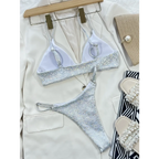 Glitter Sequin Bikini Set – Ring Detail Thong Swimwear - Harajuku Style - Strapless - Swimwear - 3