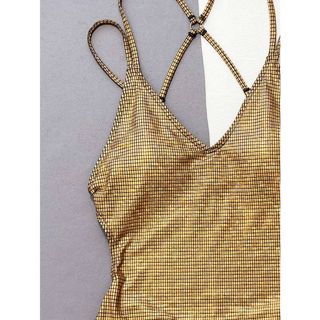 Glitter Sequin One-Piece Swimsuit – Crisscross Back Swimwear - Sexy Products - Sleeveless - Swimwear - 3