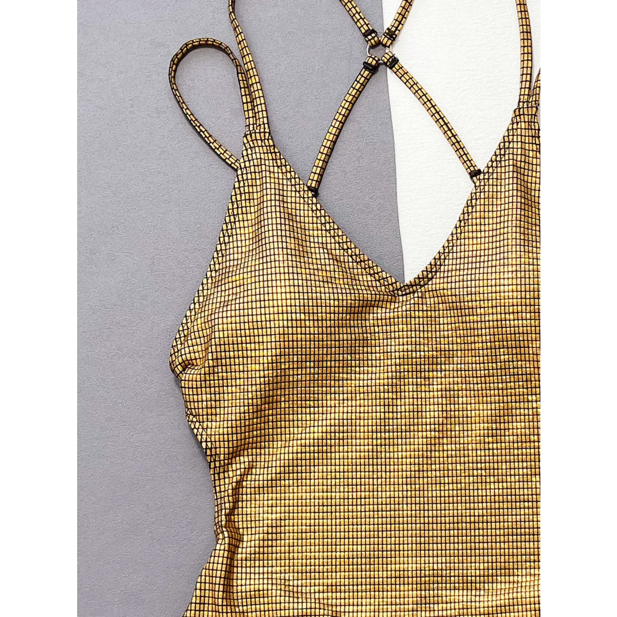 Glitter Sequin One-Piece Swimsuit – Crisscross Back Swimwear - Sexy Products - Sleeveless - Swimwear - 3