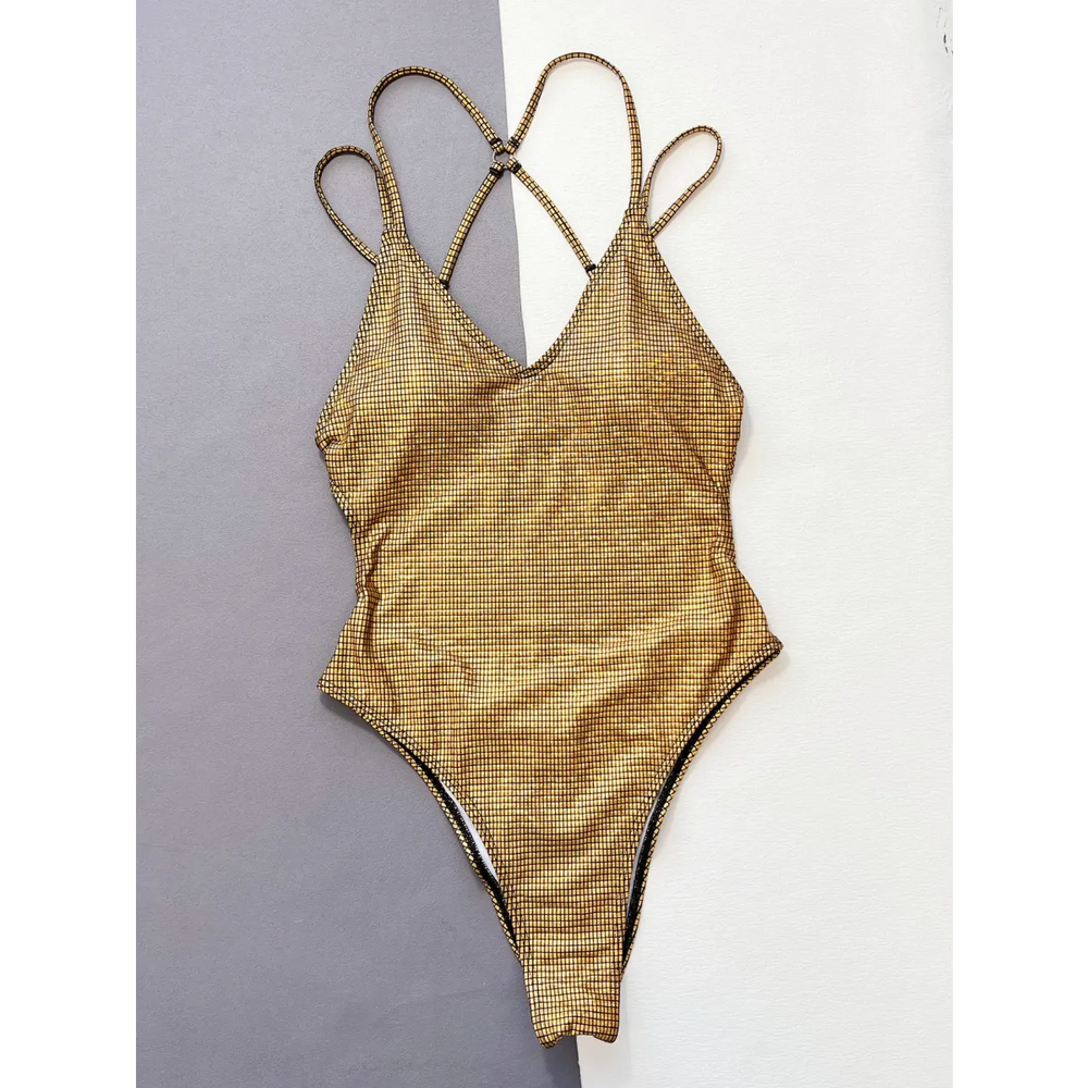 Glitter Sequin One-Piece Swimsuit – Crisscross Back Swimwear - Sexy Products - Sleeveless - Swimwear - 1