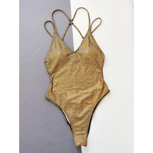Glitter Sequin One-Piece Swimsuit – Crisscross Back Swimwear - Sexy Products - Sleeveless - Swimwear - 1