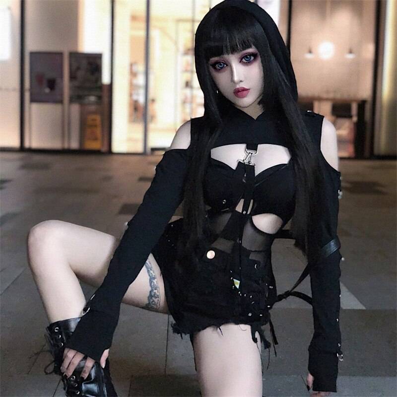 Goth Cropped Hoodie - T-Shirts - Shirts & Tops - 11 - 2024