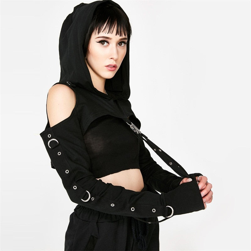 Goth Cropped Hoodie - T-Shirts - Shirts & Tops - 4 - 2024