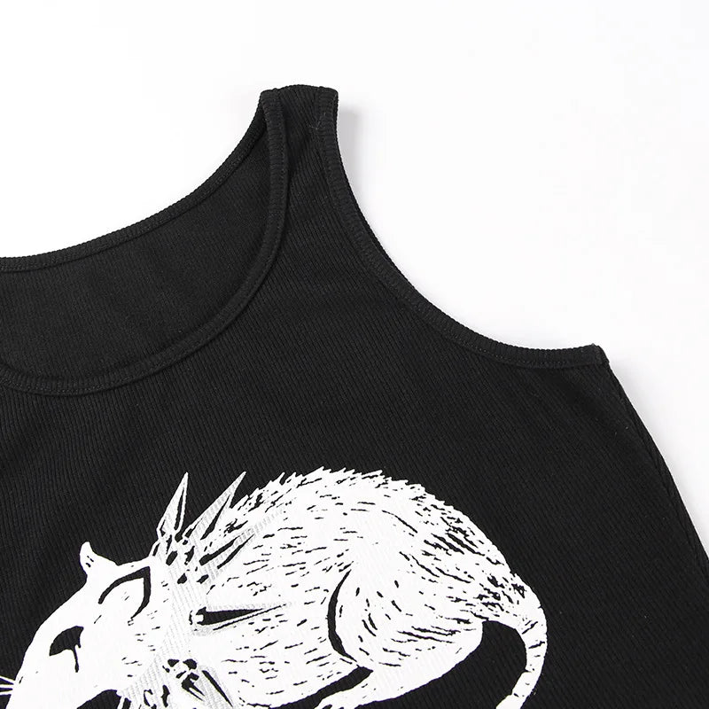 Goth Mouse Print Tank - Sexy Bodycon Cropped Top - Women’s Clothing & Accessories - Shirts & Tops - 12 - 2024