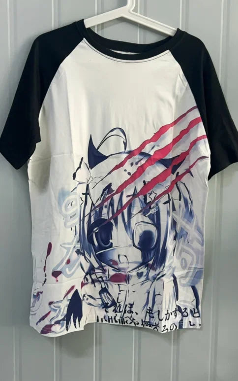 Black & White Gothic Anime T-Shirt – Harajuku Y2K Graphic Top - Black / M - T-Shirts - T-Shirts - 2025 - 7