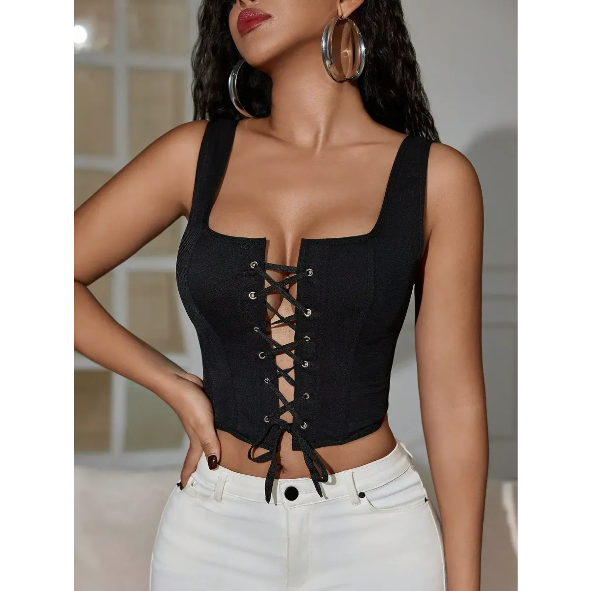 Lace-Up Gothic Black Corset Top - Tops & Tees - Cardigans - 1