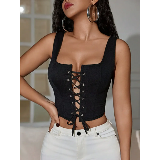 Lace-Up Gothic Black Corset Top - Tops & Tees - Cardigans - 1