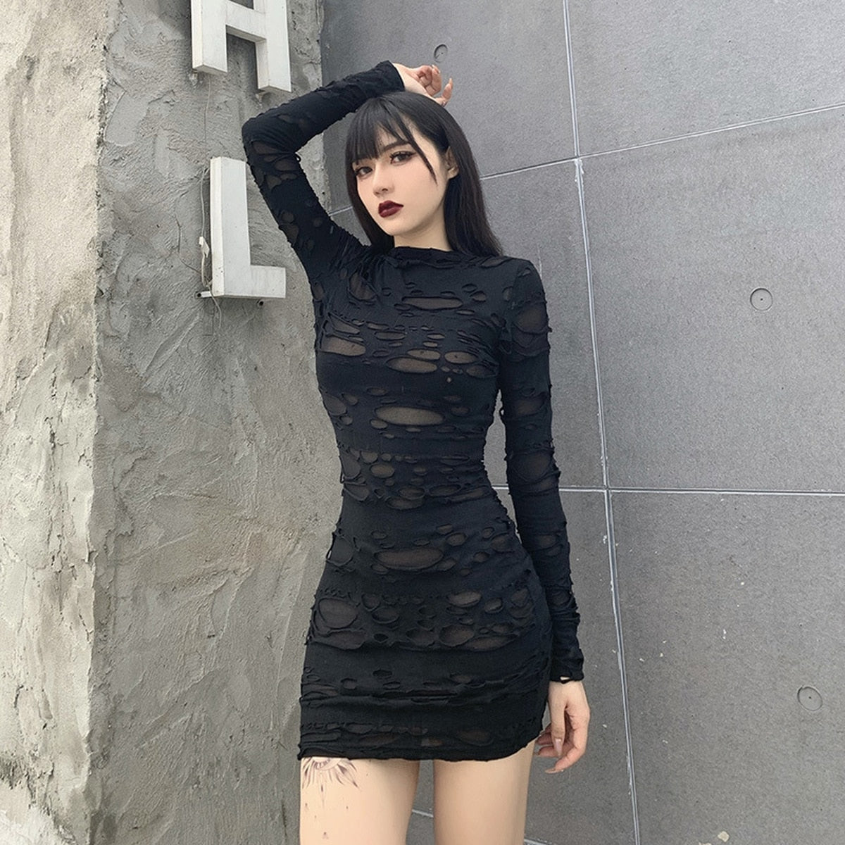 Ripped Gothic Black Mini Dress - All Dresses - Dresses - 2 - 2024