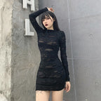 Ripped Gothic Black Mini Dress - All Dresses - 2