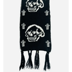 Black & White Y2K Harajuku Scarf – Gothic Cat Print with Tassels - Accessories - Scarves - 5